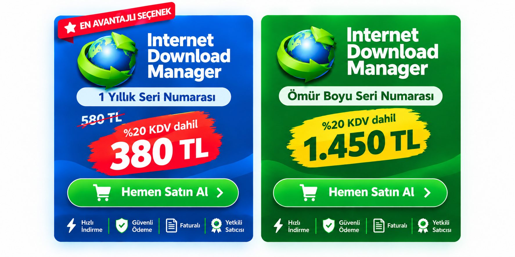 Internet Download Manager lisans fiyatları: 380 TL yıllık lisans ve 1.450 TL ömür boyu lisans